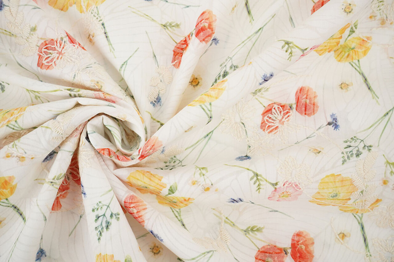 Cotone Ricamato Fiori Ruth Crema Cotone Ricamato Fiori Ruth Crema
