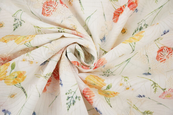 Cotone Ricamato Fiori Ruth Crema Cotone Ricamato Fiori Ruth Crema
