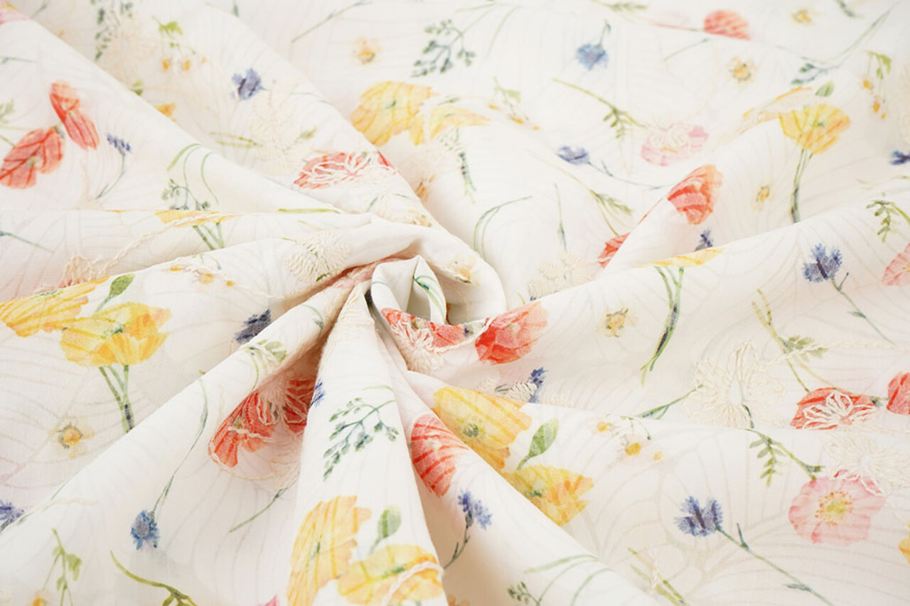 Cotone Ricamato Fiori Ruth Crema Cotone Ricamato Fiori Ruth Crema