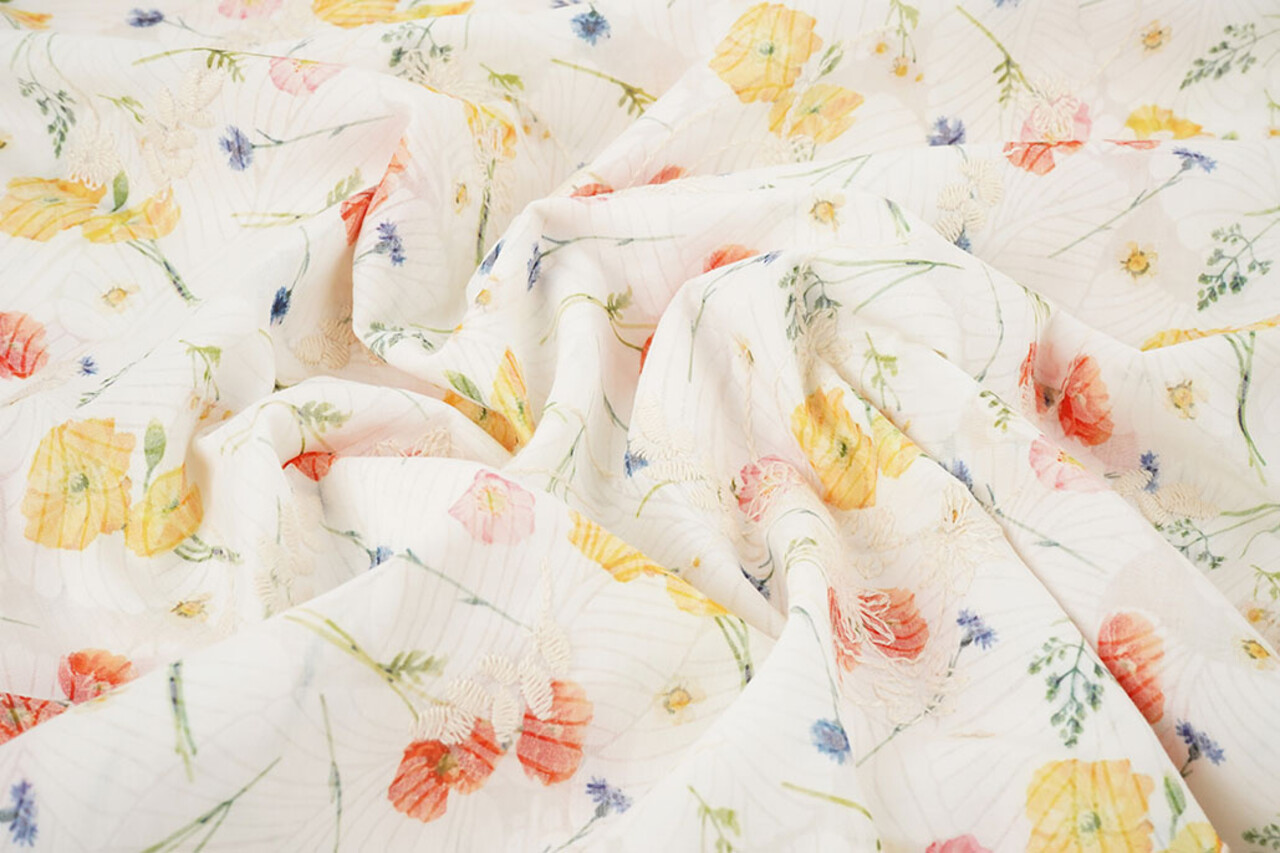 Cotone Ricamato Fiori Ruth Crema Cotone Ricamato Fiori Ruth Crema