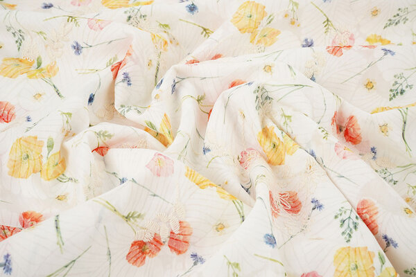 Cotone Ricamato Fiori Ruth Crema Cotone Ricamato Fiori Ruth Crema