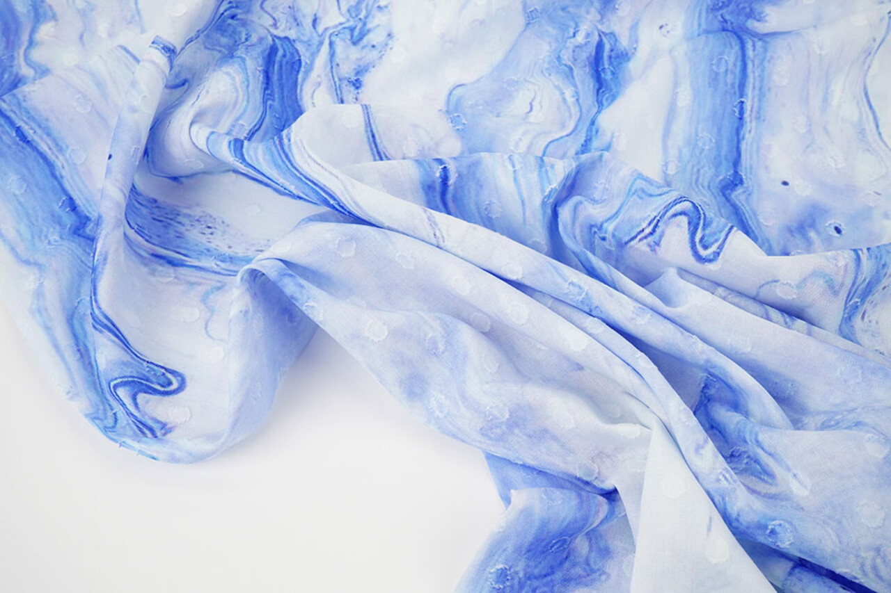 Katoenen Jacquard Voile Blauw