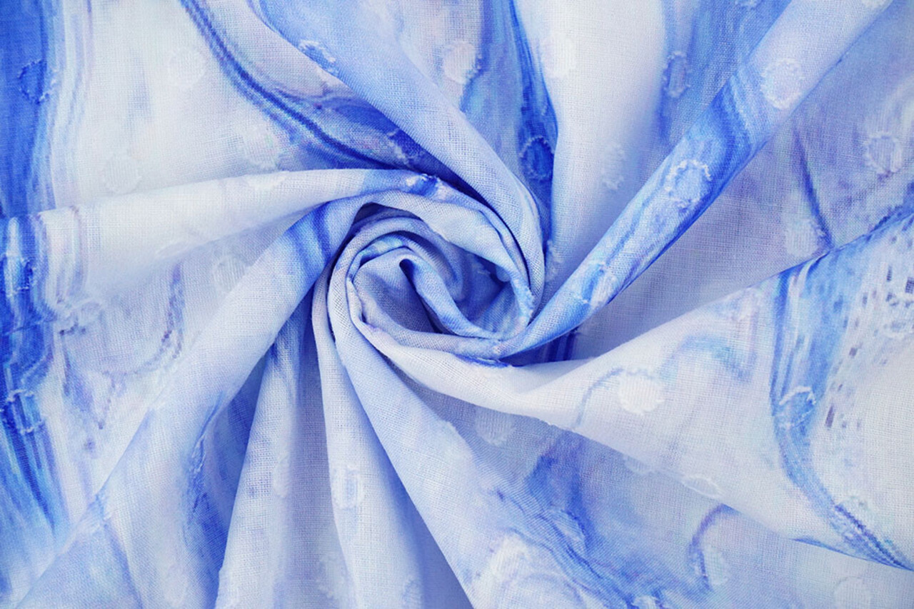 Coton Jacquard Voile Bleu