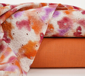 Broderie Katoen Tie Dye Oranje Roze