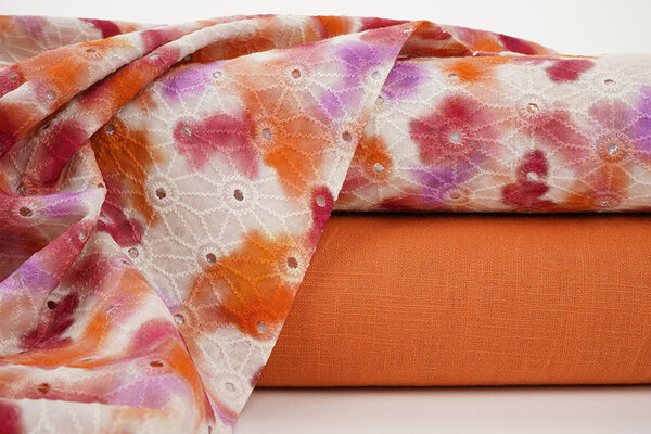 Broderie Katoen Tie Dye Oranje Roze