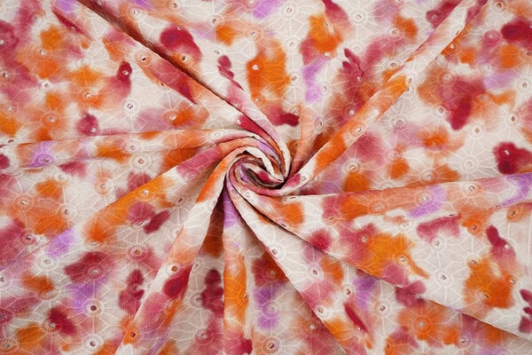 Broderie Katoen Tie Dye Oranje Roze