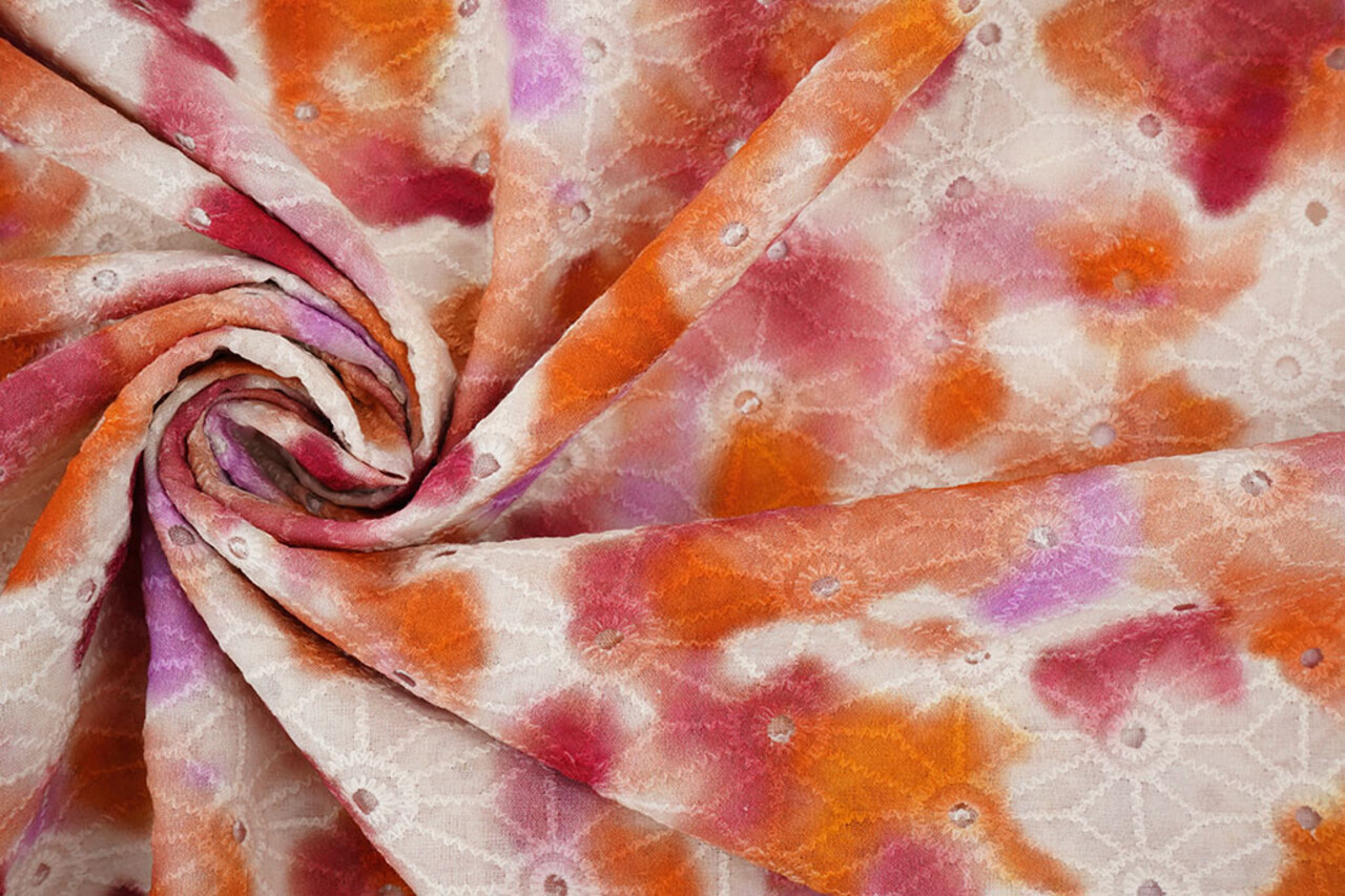 Broderie Anglaise Coton Tie Dye Orange Rose Broderie Anglaise Coton Tie Dye Orange Rose
