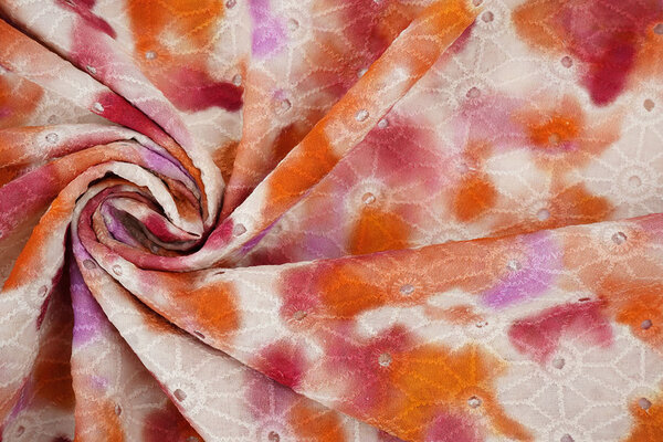 Bordado Inglés Algodón Tie Dye Naranja Rosa Bordado Inglés Algodón Tie Dye Naranja Rosa