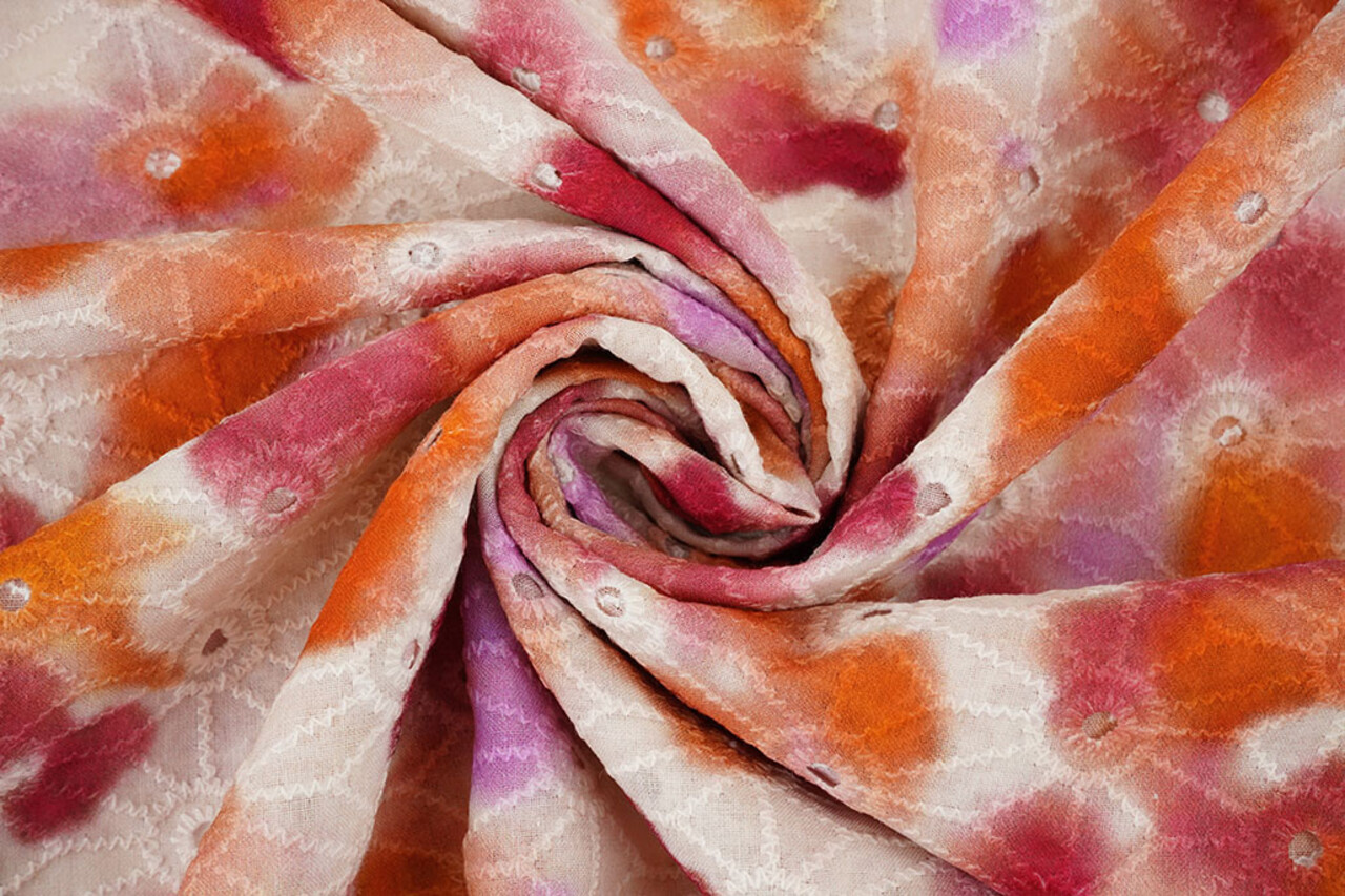 Embroidery Cotton Tie Dye Orange Pink