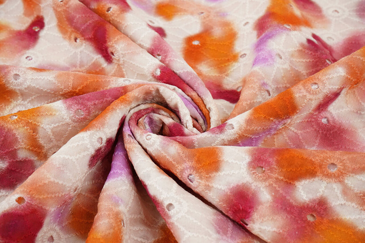 Bordado Inglés Algodón Tie Dye Naranja Rosa Bordado Inglés Algodón Tie Dye Naranja Rosa