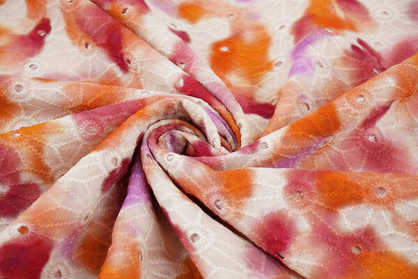 Broderie Anglaise Coton Tie Dye Orange Rose Broderie Anglaise Coton Tie Dye Orange Rose