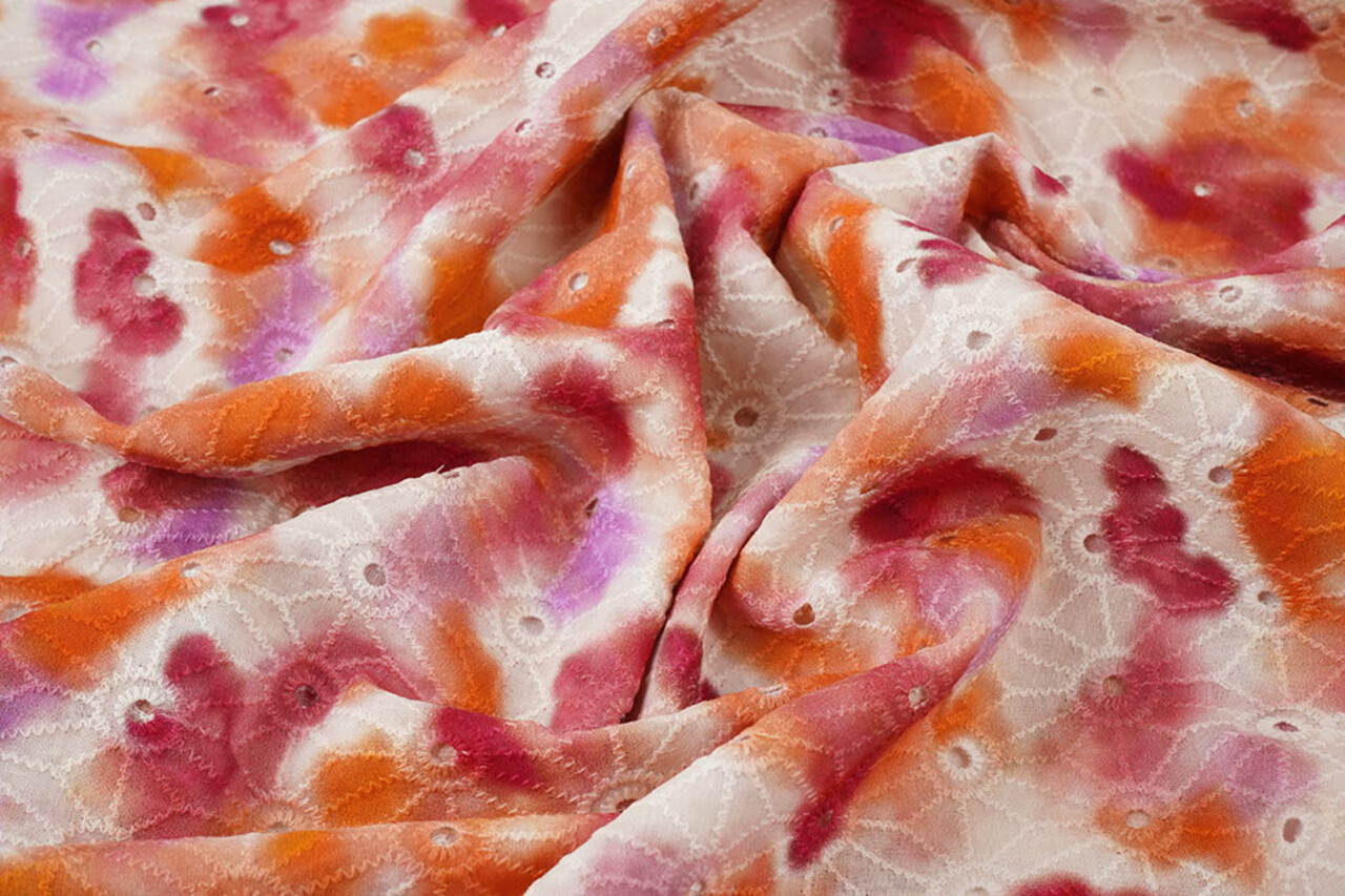 Stickerei Baumwolle Tie Dye Orange Rosa