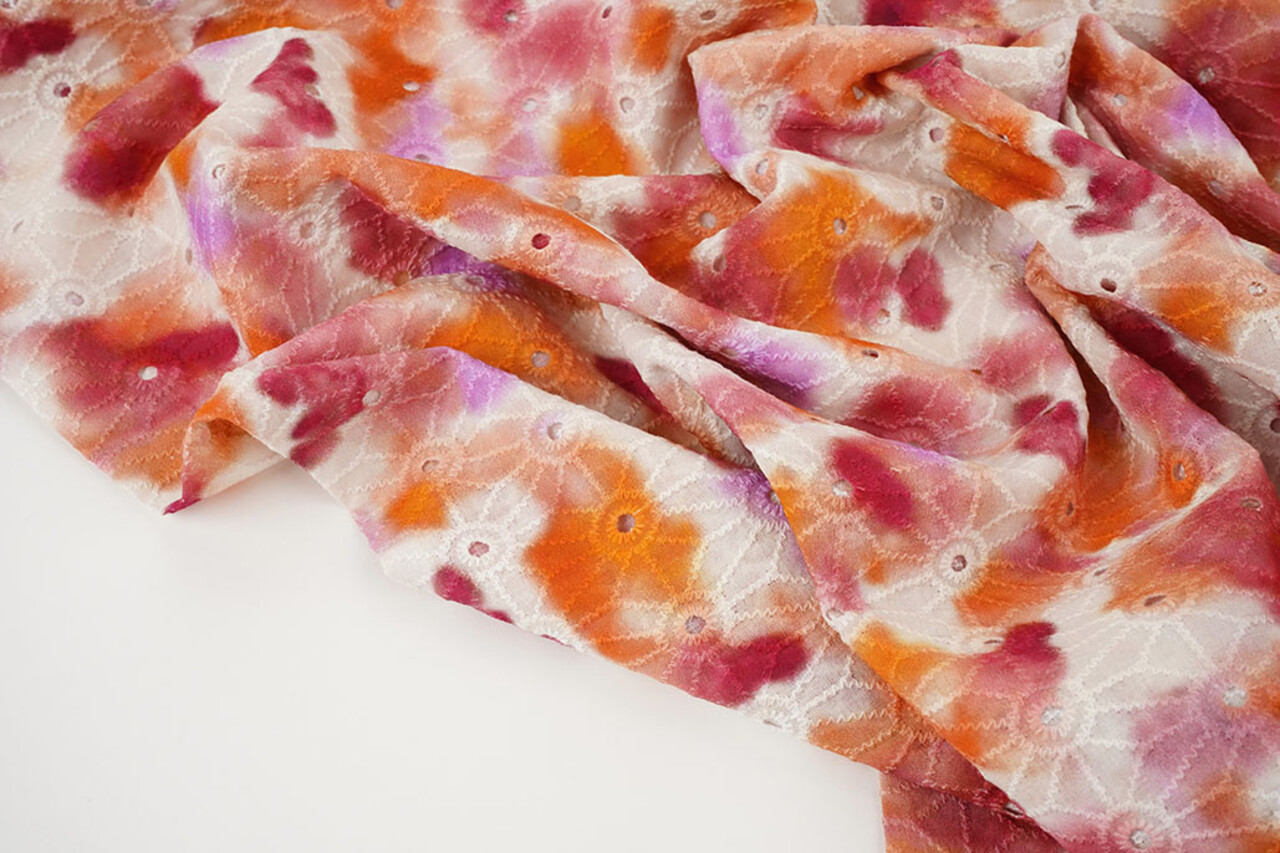 Stickerei Baumwolle Tie Dye Orange Rosa