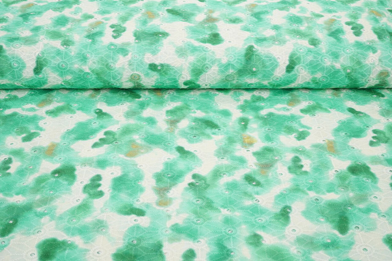 Bordado Inglés Algodón Tie Dye Verde Mar Bordado Inglés Algodón Tie Dye Verde Mar