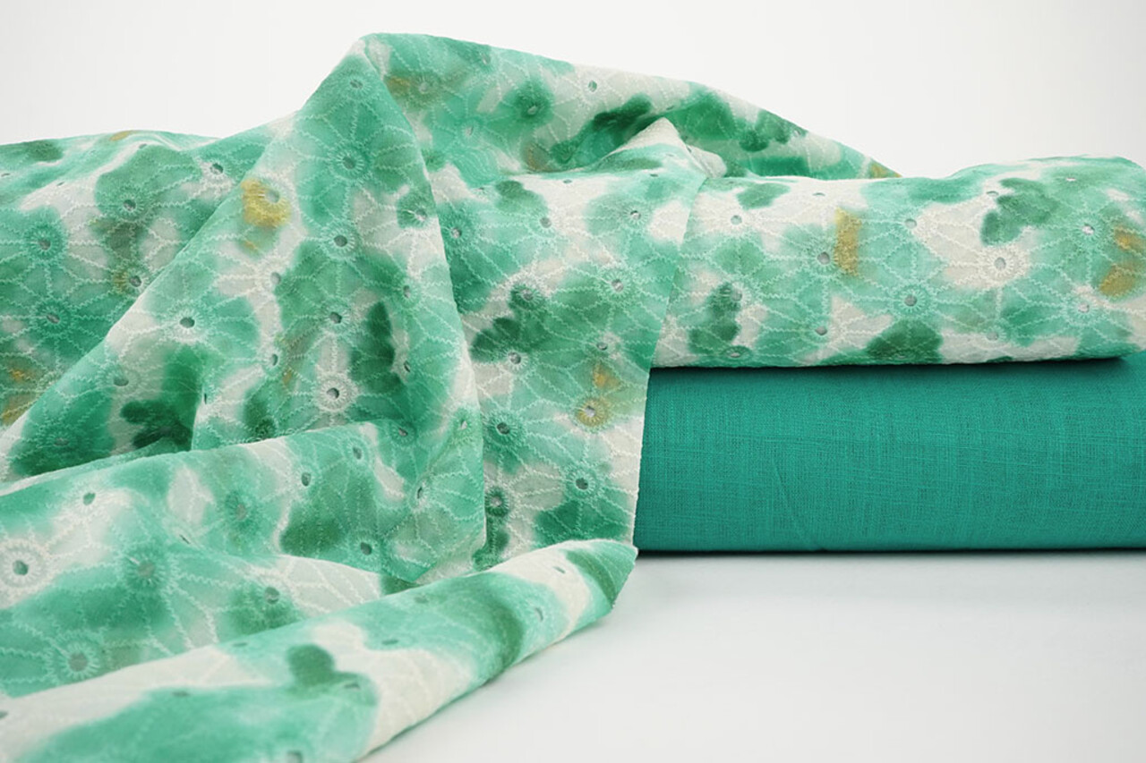 Broderie Katoen Tie Dye Zeegroen