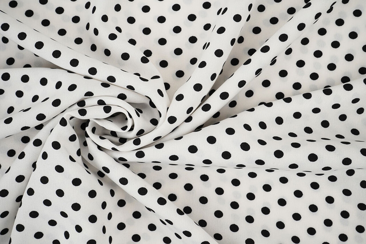 Fine Crêpe Dots White - Black