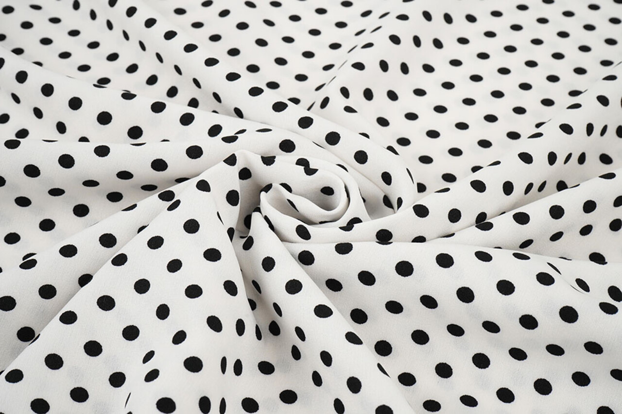 Fine Crêpe Dots White - Black