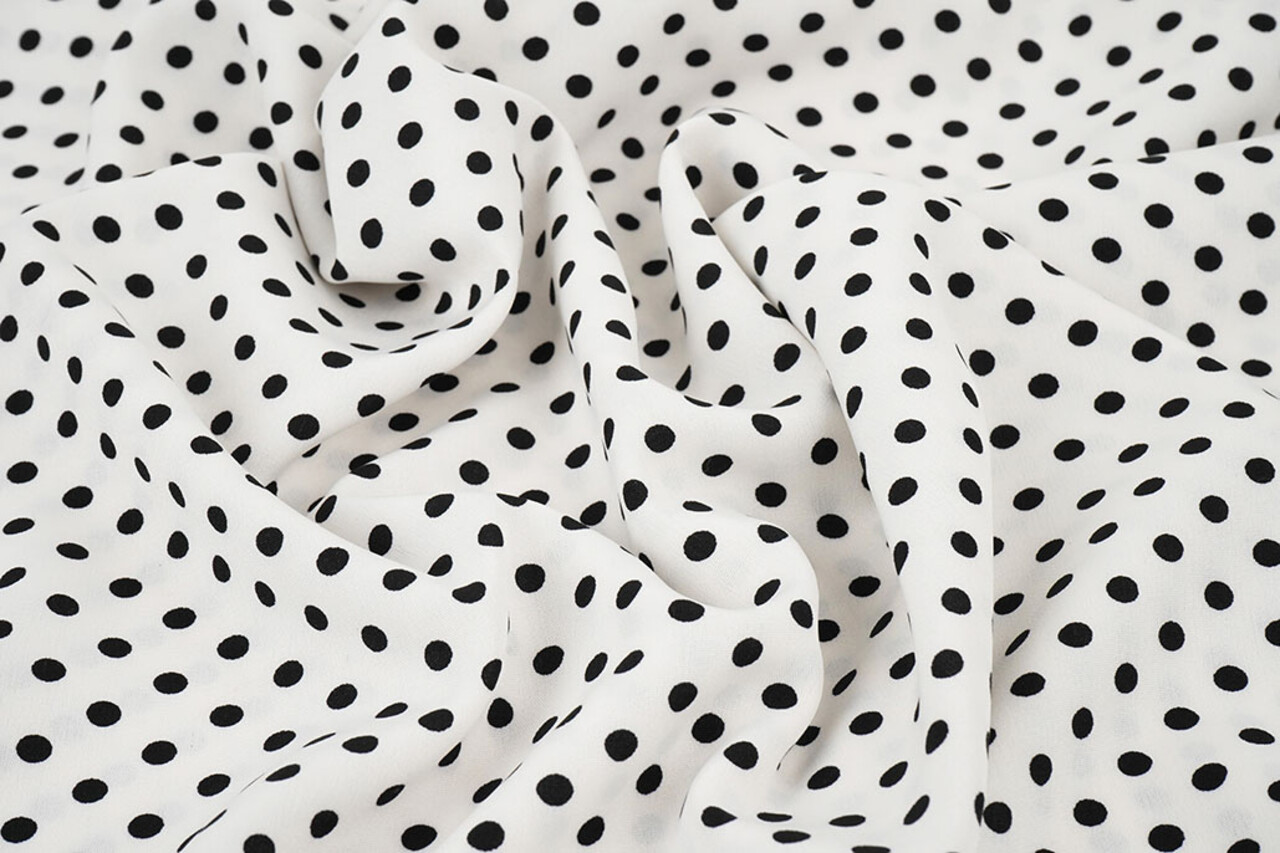 Fine Crêpe Dots White - Black