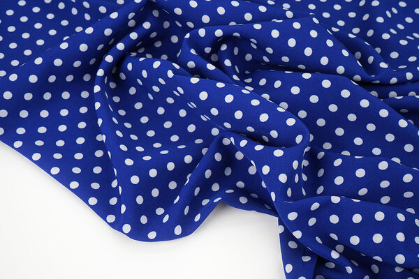 Fine Crêpe Pois Blu Cobalto - Bianco Fine Crêpe Pois Blu Cobalto - Bianco