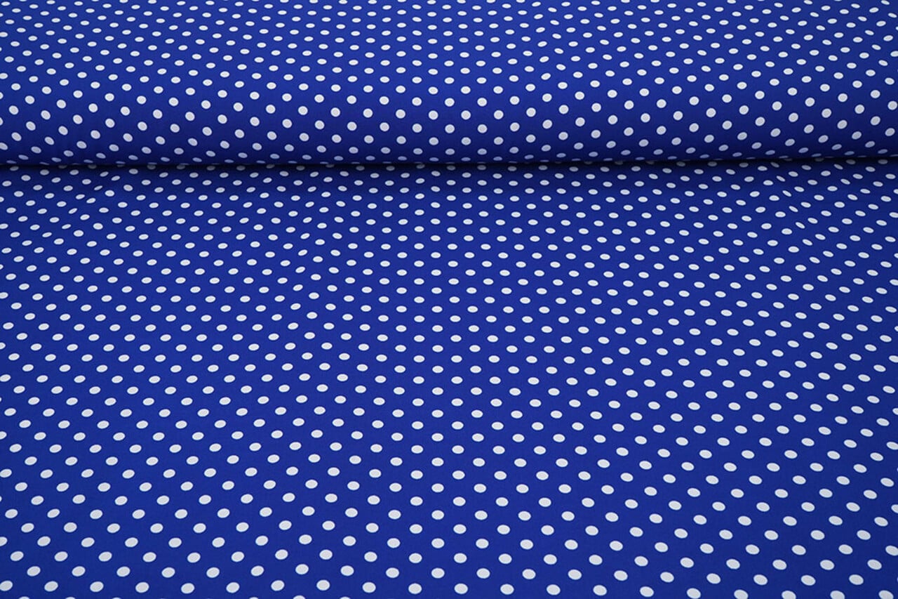 Fin Crêpe Pois Bleu Cobalt - Blanc Fin Crêpe Pois Bleu Cobalt - Blanc