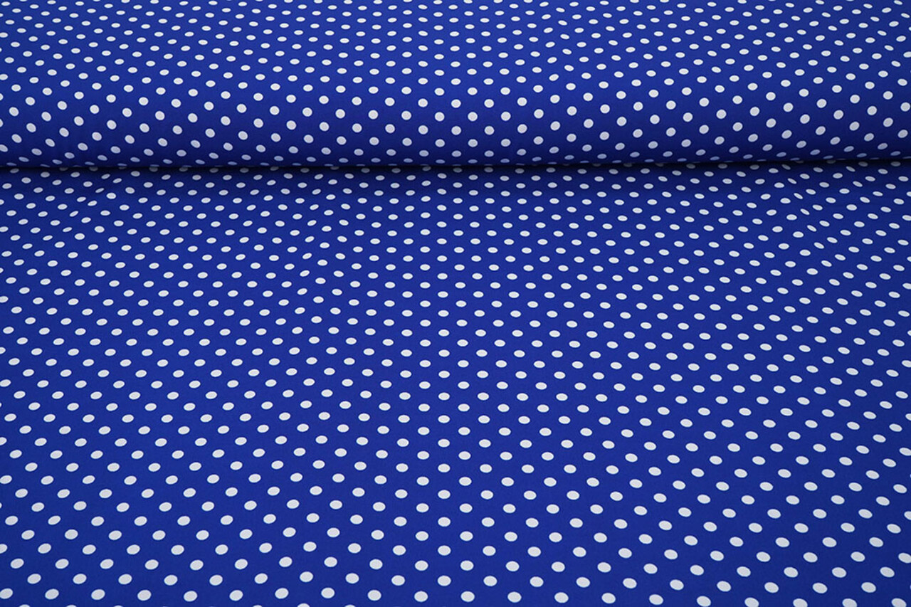 Fine Crêpe Pois Blu Cobalto - Bianco Fine Crêpe Pois Blu Cobalto - Bianco