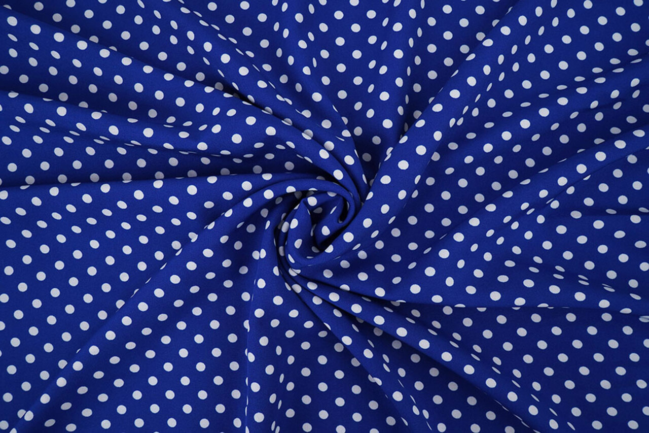 Fine Crêpe Pois Blu Cobalto - Bianco Fine Crêpe Pois Blu Cobalto - Bianco