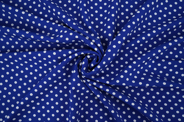 Fine Crêpe Pois Blu Cobalto - Bianco Fine Crêpe Pois Blu Cobalto - Bianco