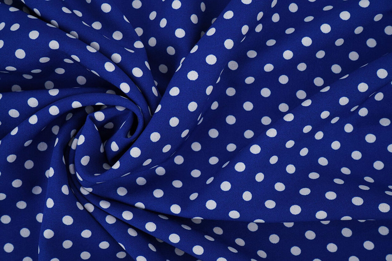 Fine Crêpe Pois Blu Cobalto - Bianco Fine Crêpe Pois Blu Cobalto - Bianco