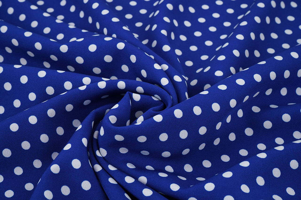 Fine Crêpe Pois Blu Cobalto - Bianco Fine Crêpe Pois Blu Cobalto - Bianco