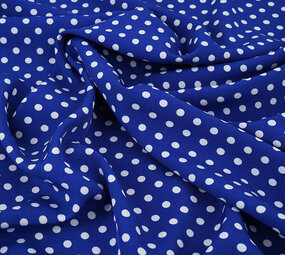 Fine Crêpe Pois Blu Cobalto - Bianco Fine Crêpe Pois Blu Cobalto - Bianco