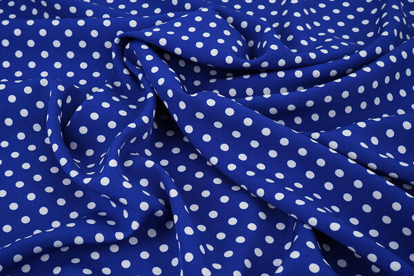 Fine Crêpe Pois Blu Cobalto - Bianco Fine Crêpe Pois Blu Cobalto - Bianco