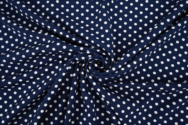 Fine Crêpe Pois Blu Navy - Bianco Fine Crêpe Pois Blu Navy - Bianco
