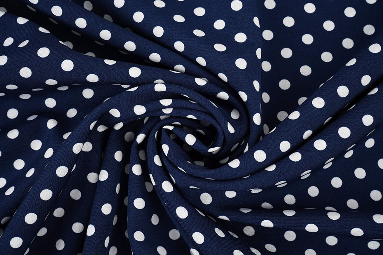 Fine Crêpe Pois Blu Navy - Bianco Fine Crêpe Pois Blu Navy - Bianco