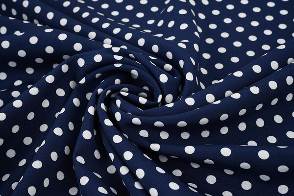 Fine Crêpe Pois Blu Navy - Bianco Fine Crêpe Pois Blu Navy - Bianco
