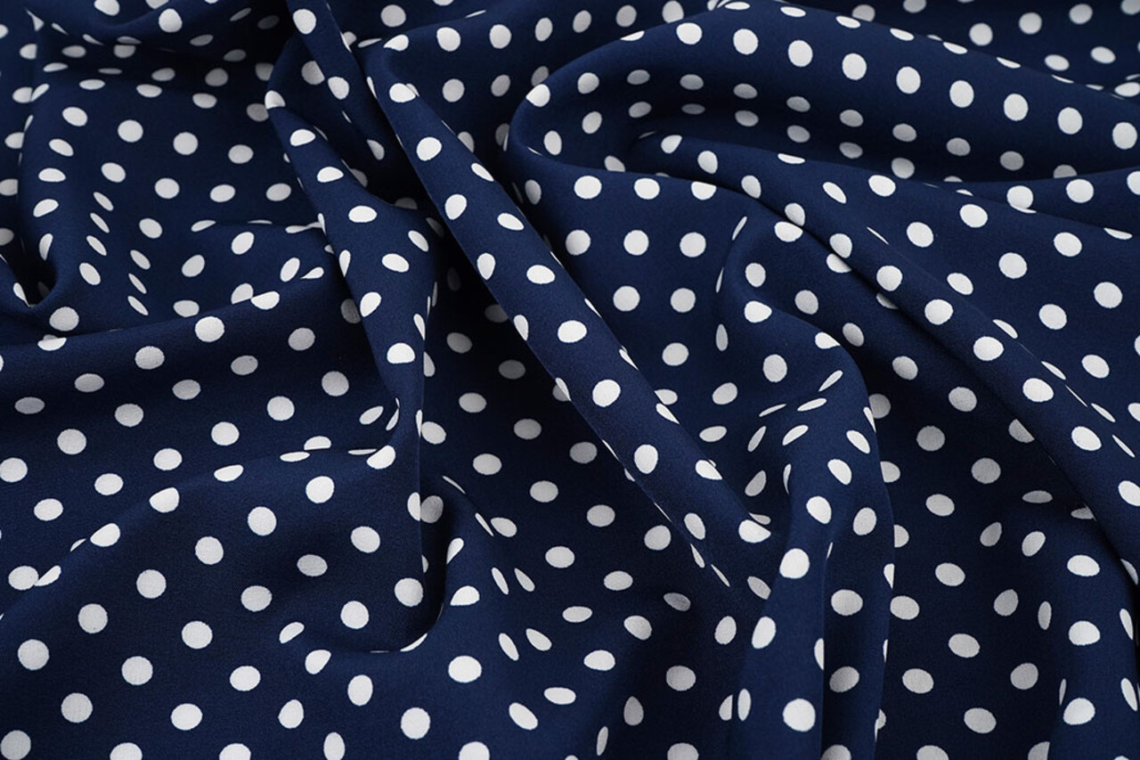 Fine Crêpe Pois Blu Navy - Bianco Fine Crêpe Pois Blu Navy - Bianco