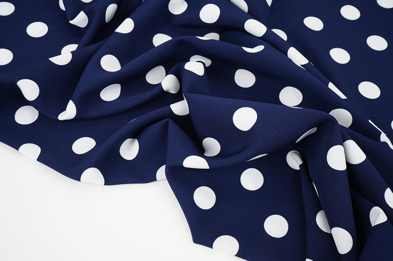 Fin Crêpe Grand Pois Marine - Blanc Fin Crêpe Grand Pois Marine - Blanc