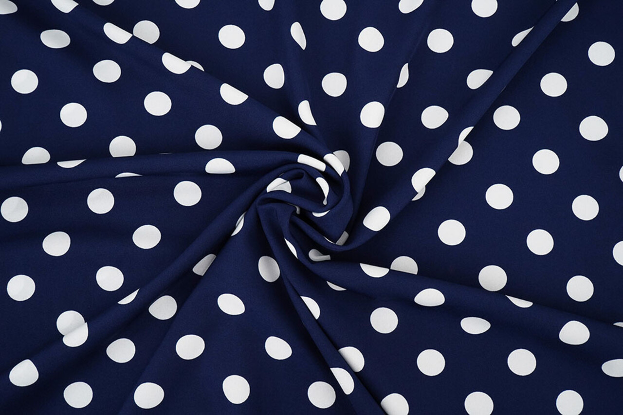 Fine Crêpe Grande Pois Blu Navy - Bianco