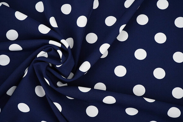 Fine Crêpe Grande Pois Blu Navy - Bianco