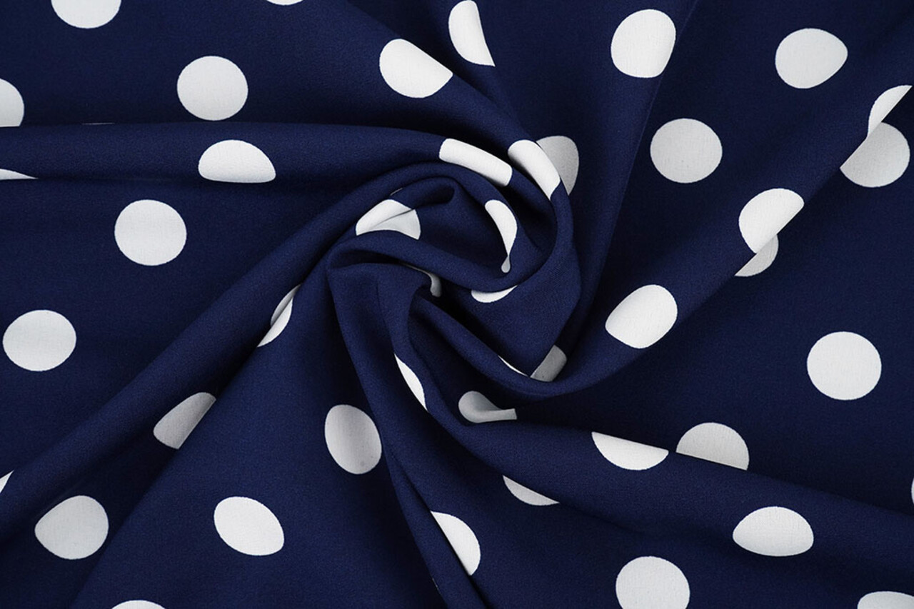 Fin Crêpe Grand Pois Marine - Blanc Fin Crêpe Grand Pois Marine - Blanc