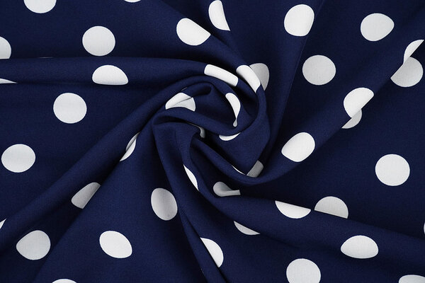 Fine Crêpe Grande Pois Blu Navy - Bianco