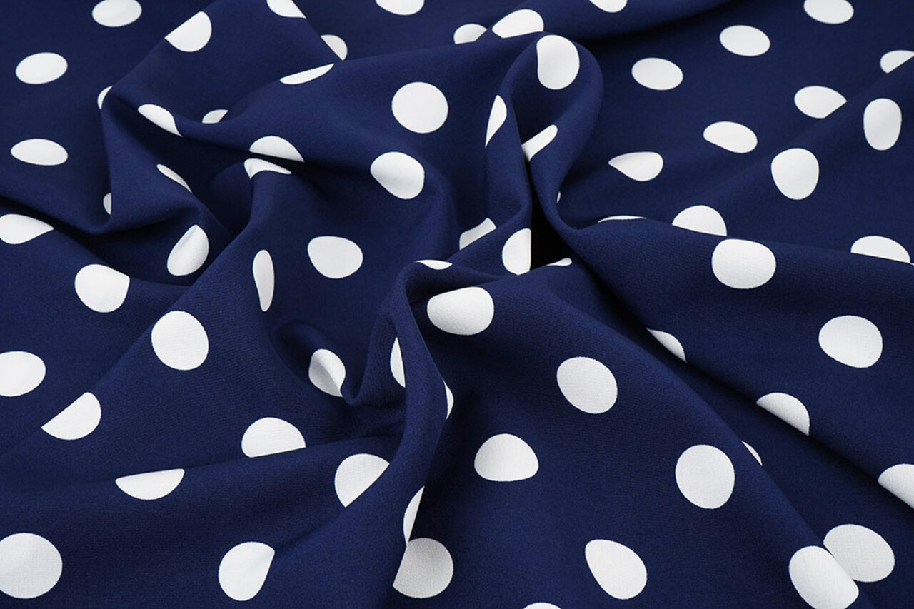 Fin Crêpe Grand Pois Marine - Blanc Fin Crêpe Grand Pois Marine - Blanc