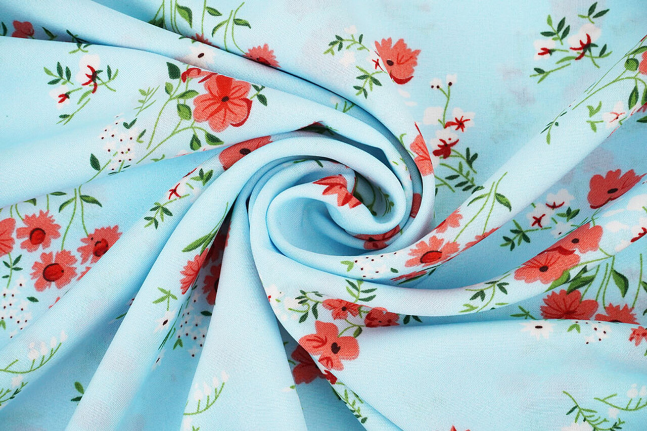 Feiner Crêpe Blumen Cosimo Hellblau