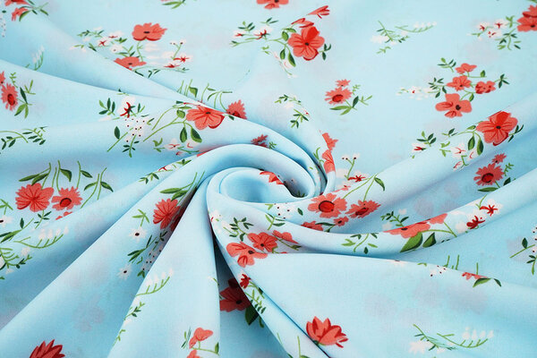 Feiner Crêpe Blumen Cosimo Hellblau