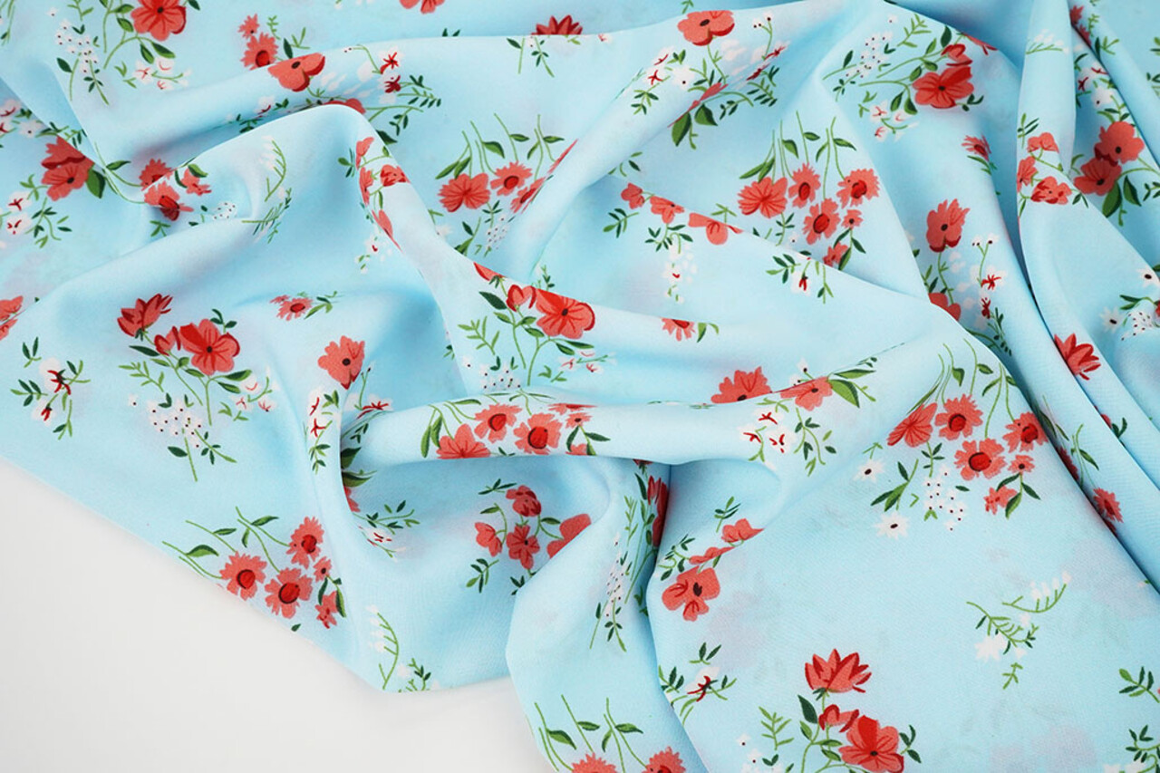 Fijne Crêpe Bloemen Cosimo Licht Blauw