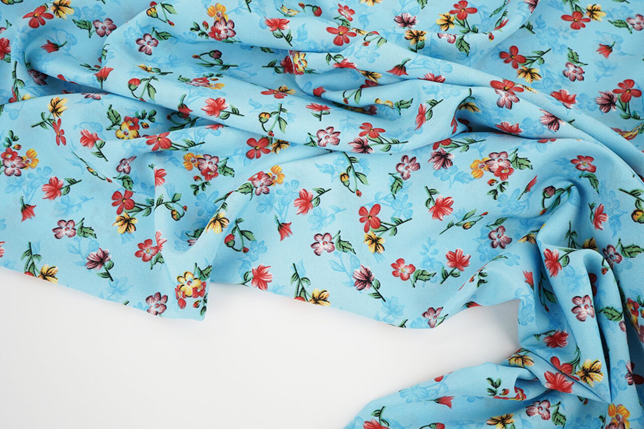 Fine Crêpe Fiori Cassidy Acqua Fine Crêpe Fiori Cassidy Acqua