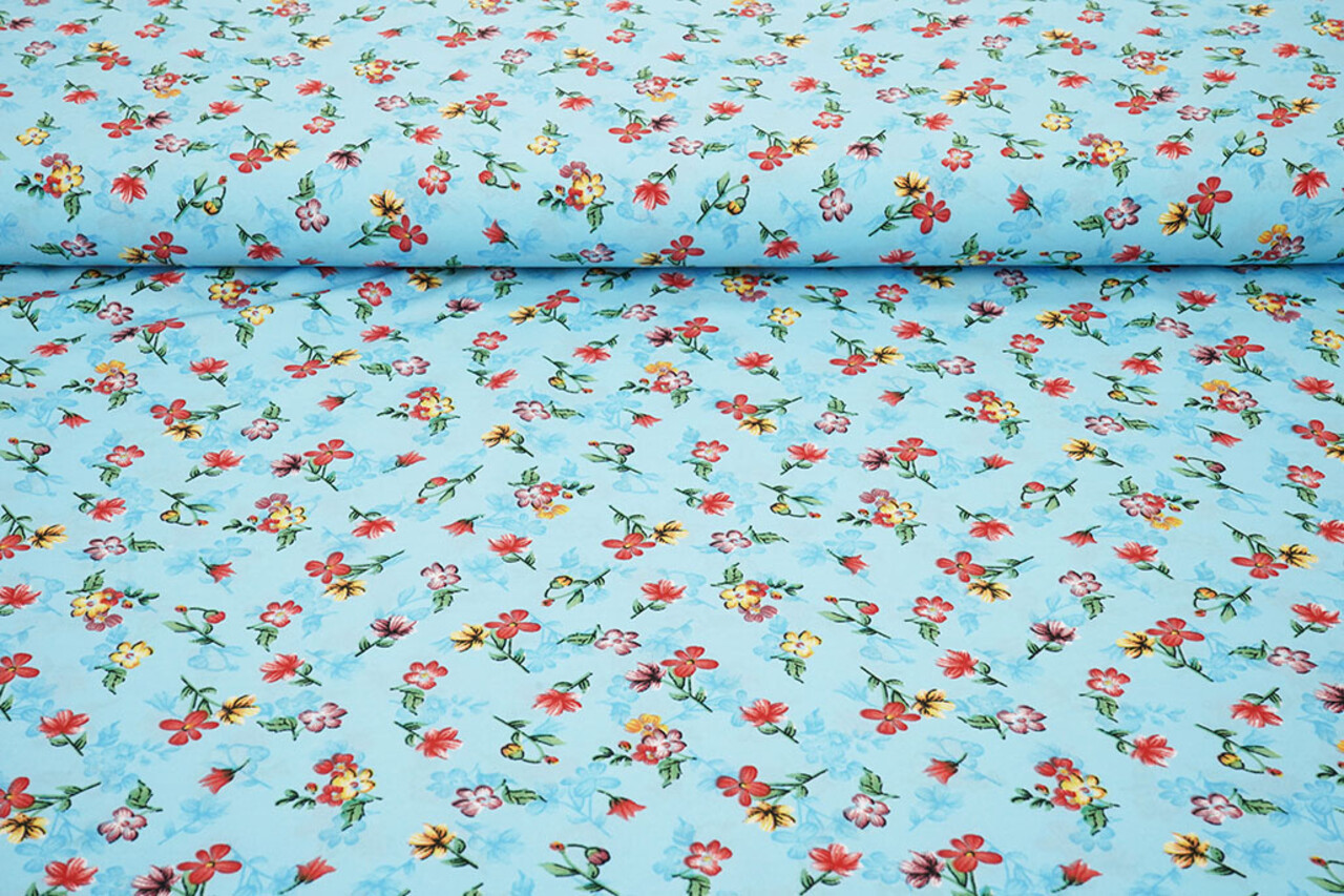 Fijne Crêpe Bloemen Cassidy Aqua