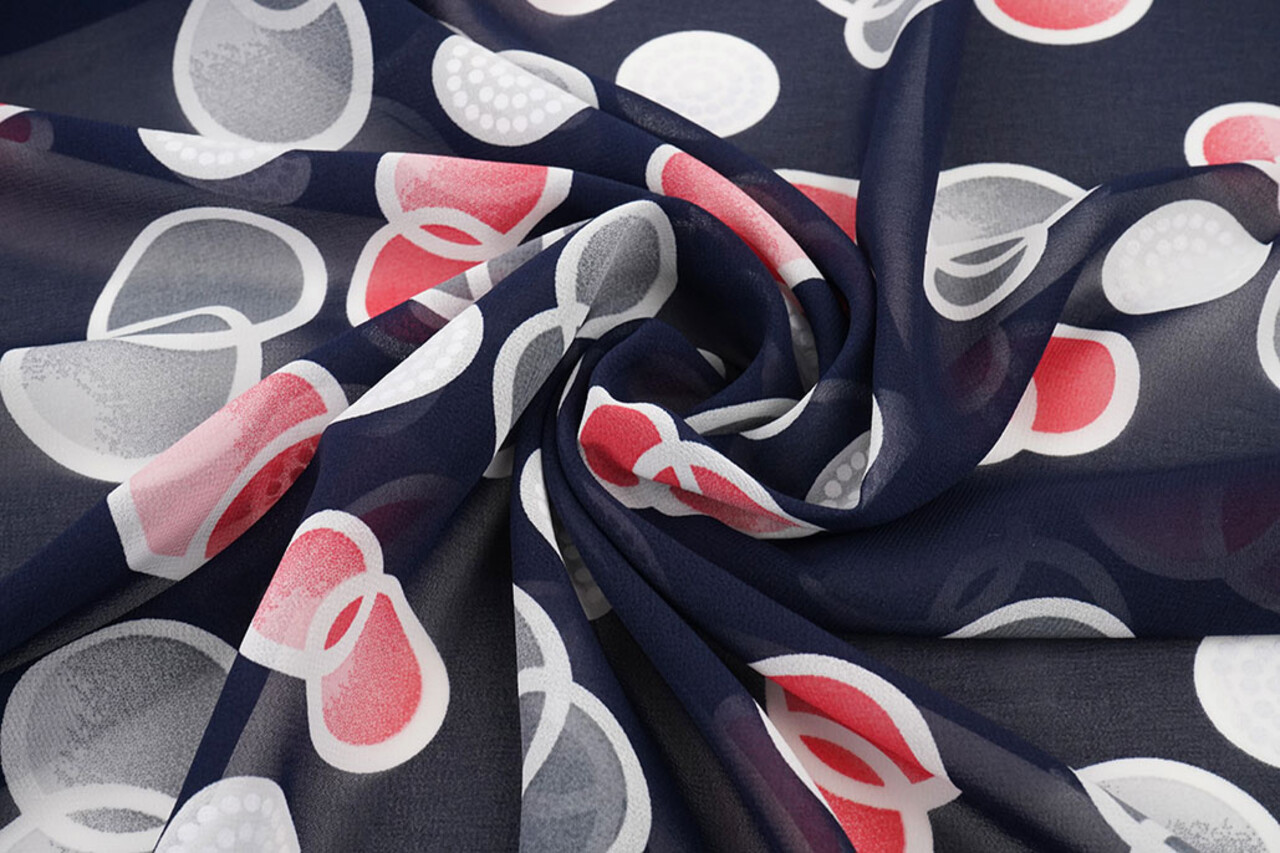 Chiffon Stampato Lavina Blu Navy