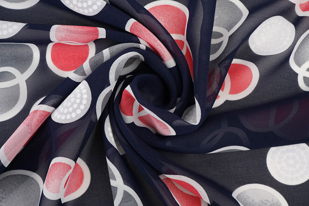 Chiffon Stampato Lavina Blu Navy