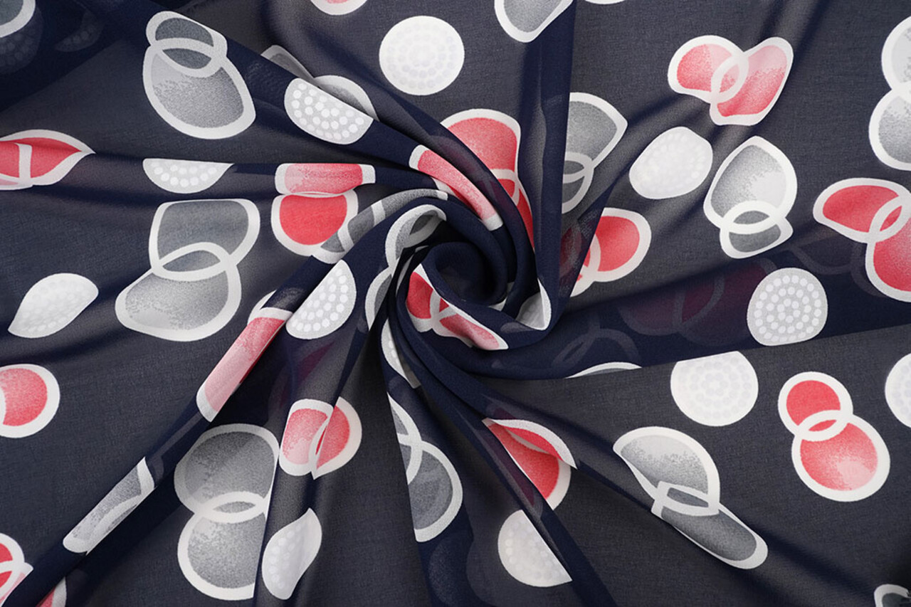 Chiffon Stampato Lavina Blu Navy