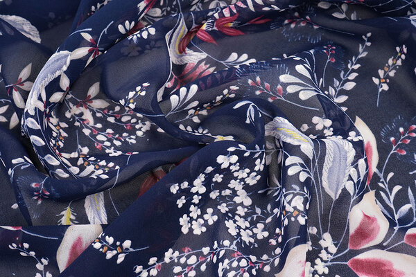 Mousseline Fleurs Marilon Marine